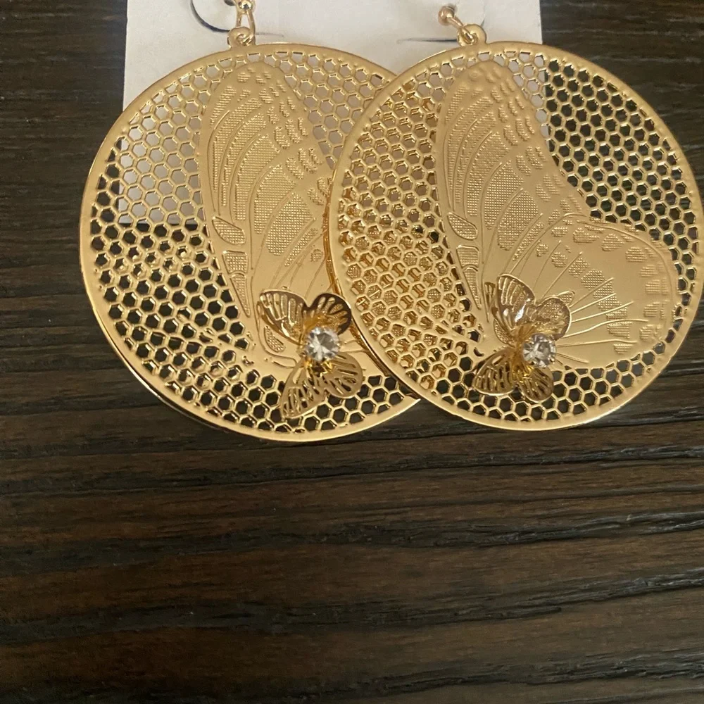 NEW Jessica Simpson gold butterfly hoop earrings